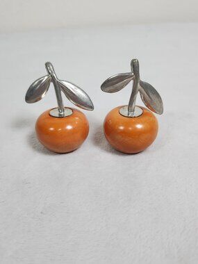 Bakelite Cherries Salt & Pepper Set Butterscotch Colored Screw on Top Vintage